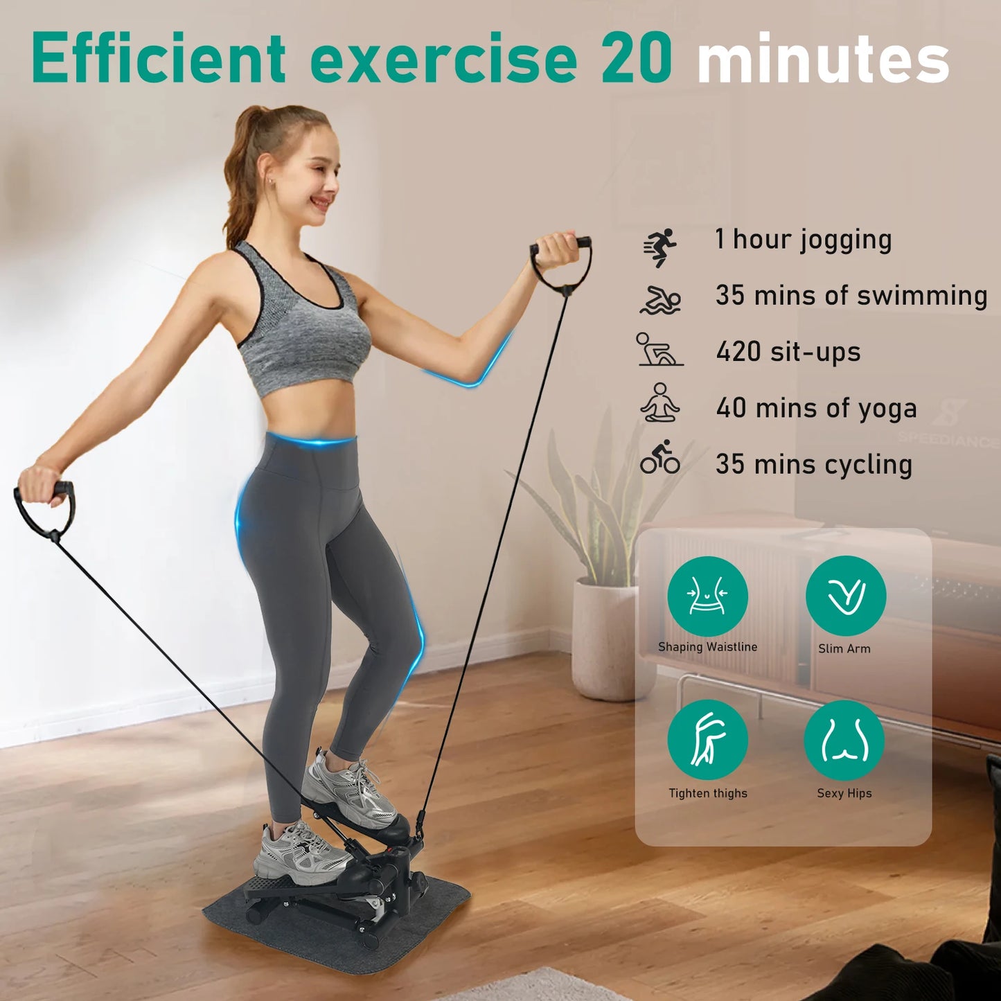 Steppers for Exercise, Mini Stair Under Desk Bike Pedal Exerciser with LCD Monitor & Resistance Bands Carpet
