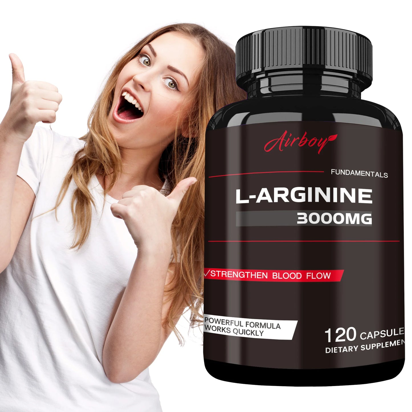 L-Arginine Capsules - Enhance Men's Energy, Muscle Mass, Endurance & Blood Flow - 120 Capsules