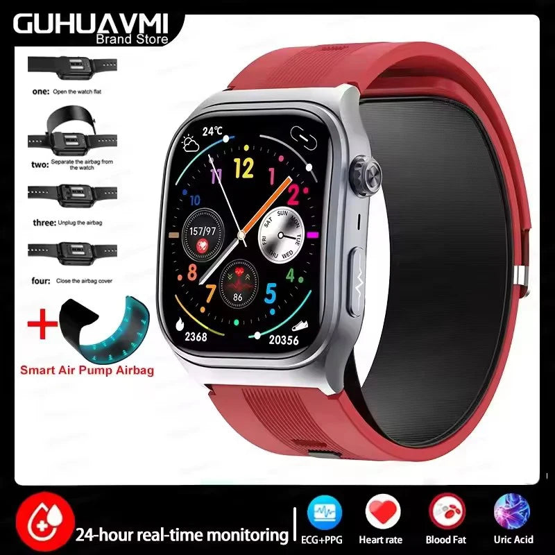 2025 New Air Pump Airbag Accurate Measure Smart Watches Men Micro Physical Examination Blood Pressure Fitness Sport SmartWatch
