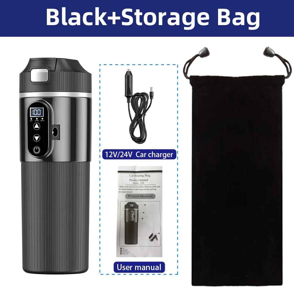 Portable 12V 24V Car Electric Heated Cup 500ml Smart Temperature Control Stainless Steel Touch Screen Insulated Thermos Cup For