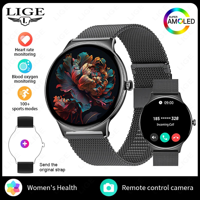 LIGE 2025 New Women Smart Watch Amoled Screen Sport Fitness Watches BT Call Digital Smartwatch mujer Ultra Thin Wristwatch Woman