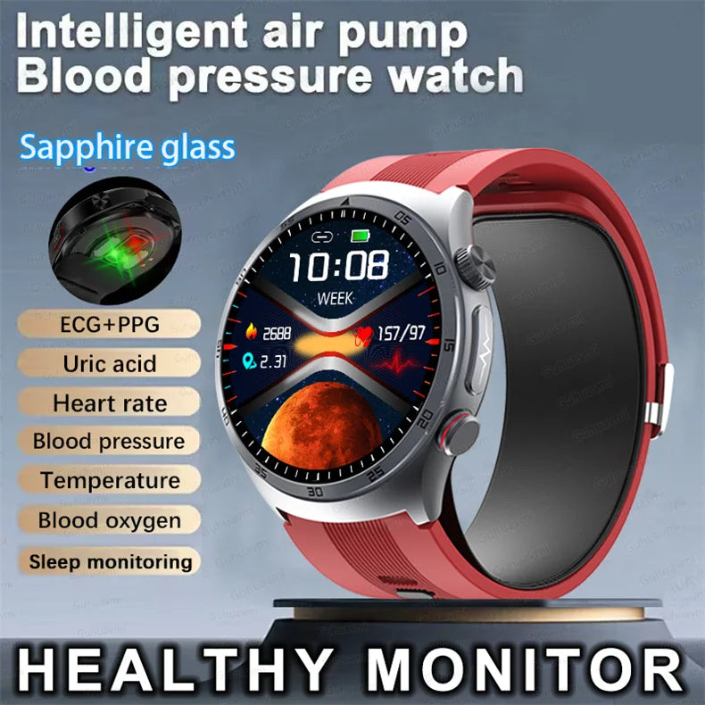 Health Grade Smart Watch Men ECG Air Pump Blood Pressure Blood oxygen ECG+PPG Bluetooth Call NFC SmartWatch For Men Women New