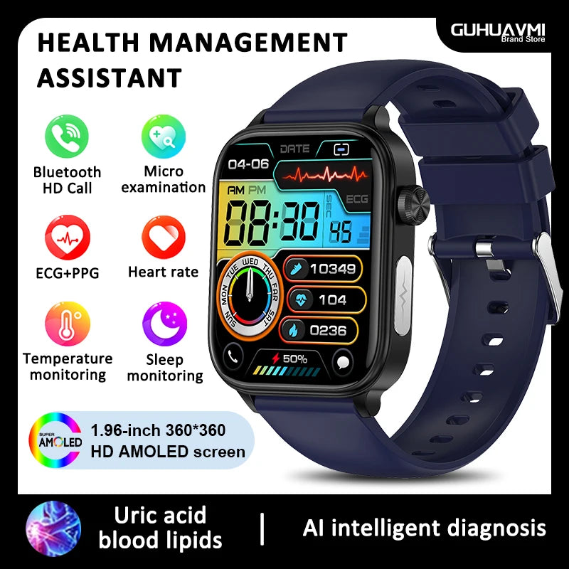 2025 New For Xiaomi Blood lipids Uric Acid testing Smart Watch Men ECG+PPG Blood Pressure SP02 Bluetooth Call Health smartwatch