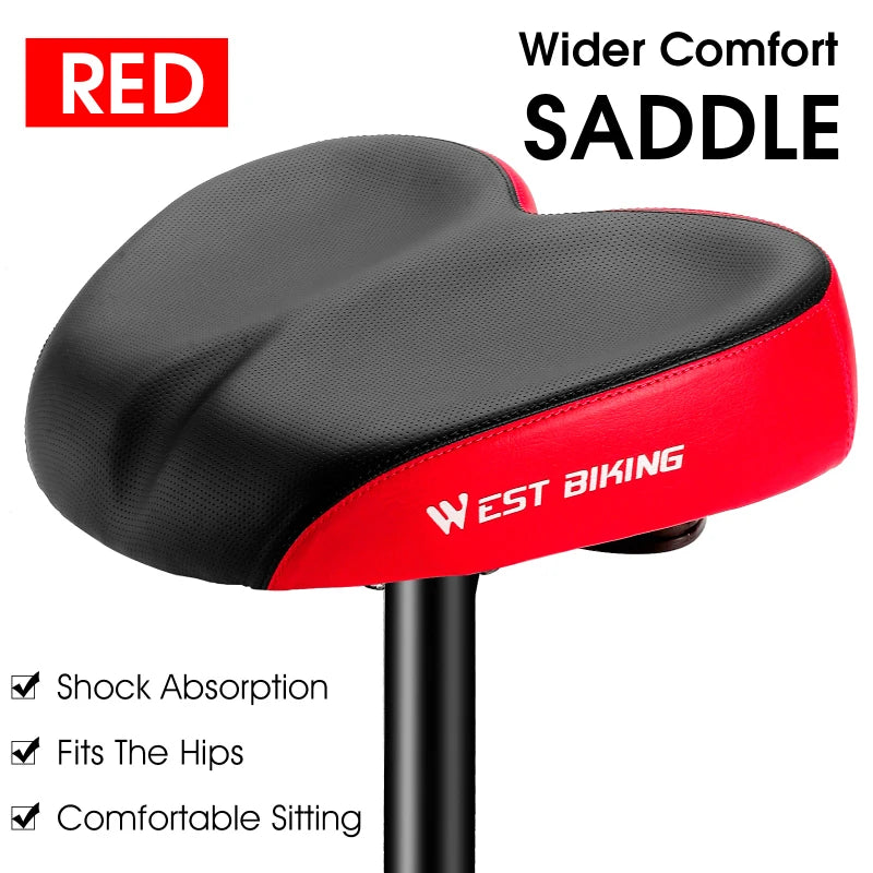 WEST BIKING Comfortable Bicycle Saddle Double Shock Absorption Commuter Cycling Seat High Elastic Widen MTB Road Bike Cushion