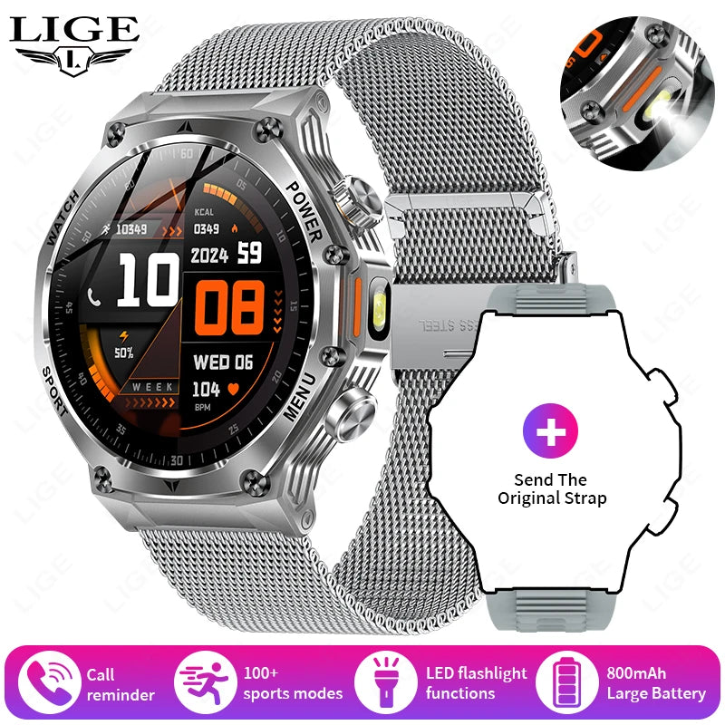 LIGE New Men Smart Watch Bluetooth Calling 800mAh Large Battery Heart Rate Blood Oxygen Health Smartwatch 2025 For Android IOS