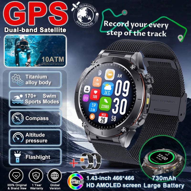 2025 New For HUAWEI IOS Ultra GPS Smart Watch 10ATM Waterproof Built-in Dual-band GNSS Compass Military Sport Men SWIM Bracelet