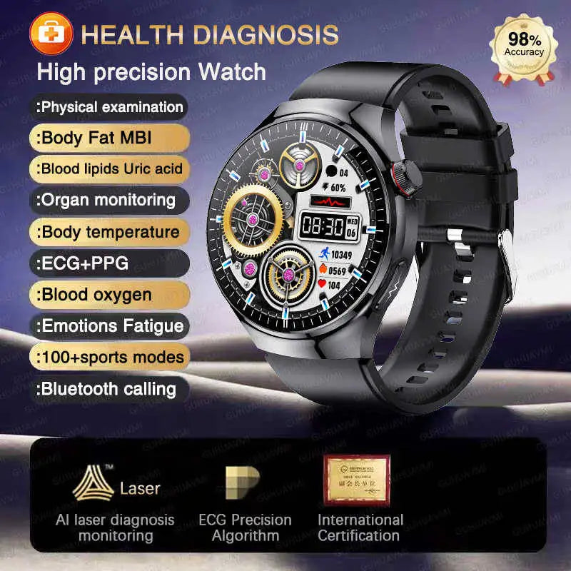 ECG+PPG Blood Pressure Blood Oxygen Blood Lipids Uric Acid Heart Rate Temperature Monitor Physical Health Diagnosis Smart Watch