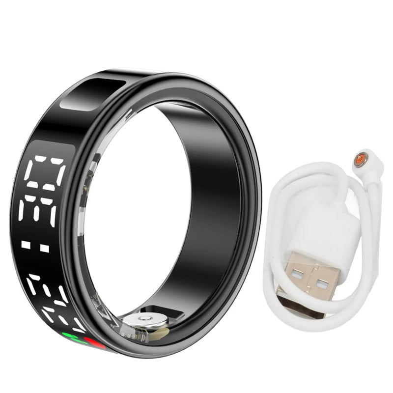 Smart Ring For Men Women Heart Rate Blood Oxygen Health and Sleep Monitor Multi Sport 5ATM Waterproof Ring With LED Display