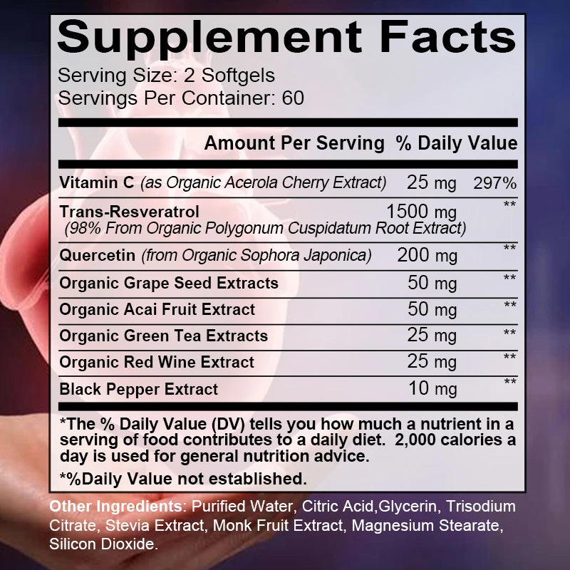 KENOFOR Resveratrol Extract 1500 mg - Immune System Function, Collagen Formation and Energy Metabolism