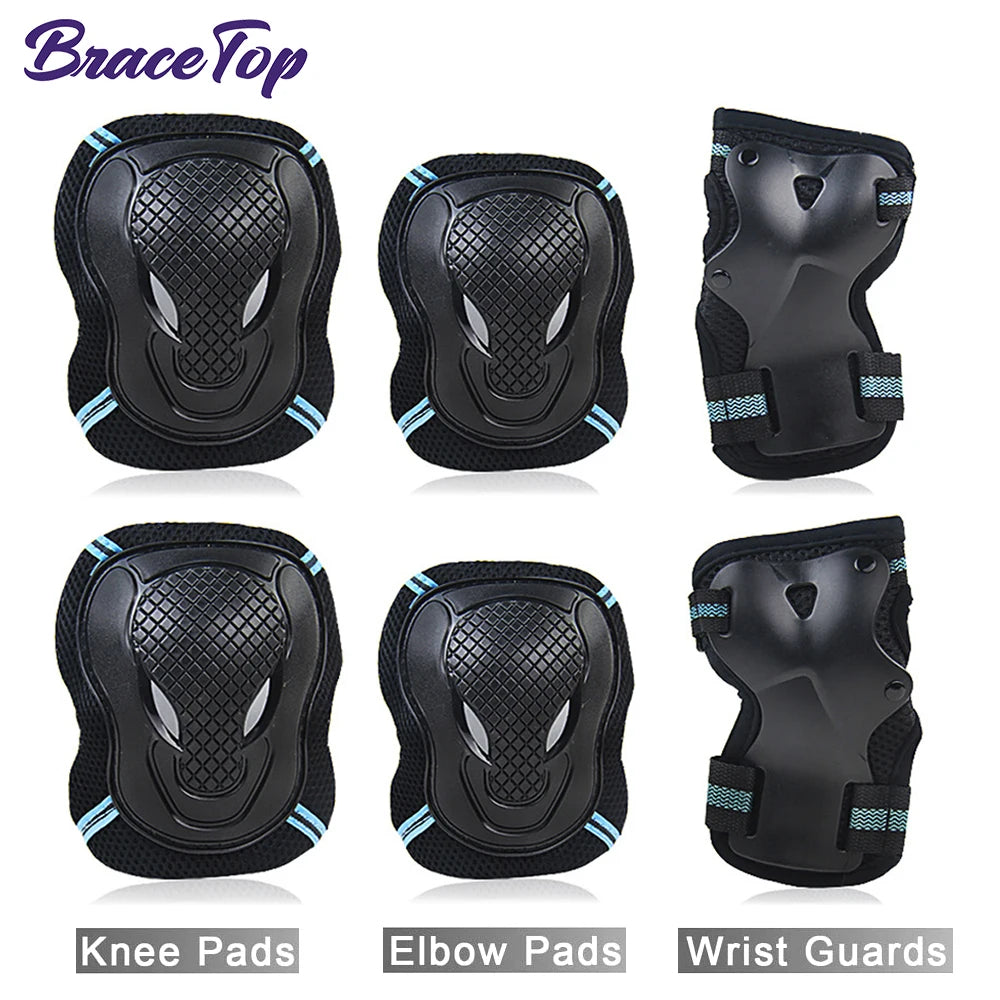 BraceTop 6Pcs/set Teens & Adult Knee Pads Elbow Pads Wrist Guards Protective Gear for Roller Skating Skateboarding Cycling Sport
