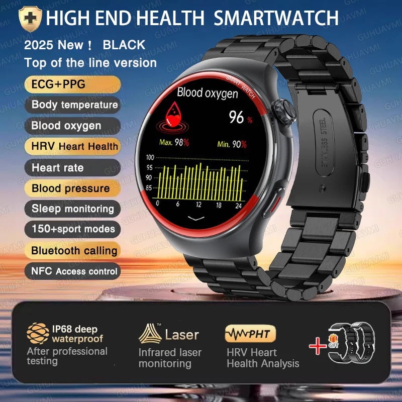 2025 New High-end Laser Detection Smart Watch Men ECG+PPG Precise Blood Pressure Heart Rate BT Call NFC For HUAWEI Health Watche