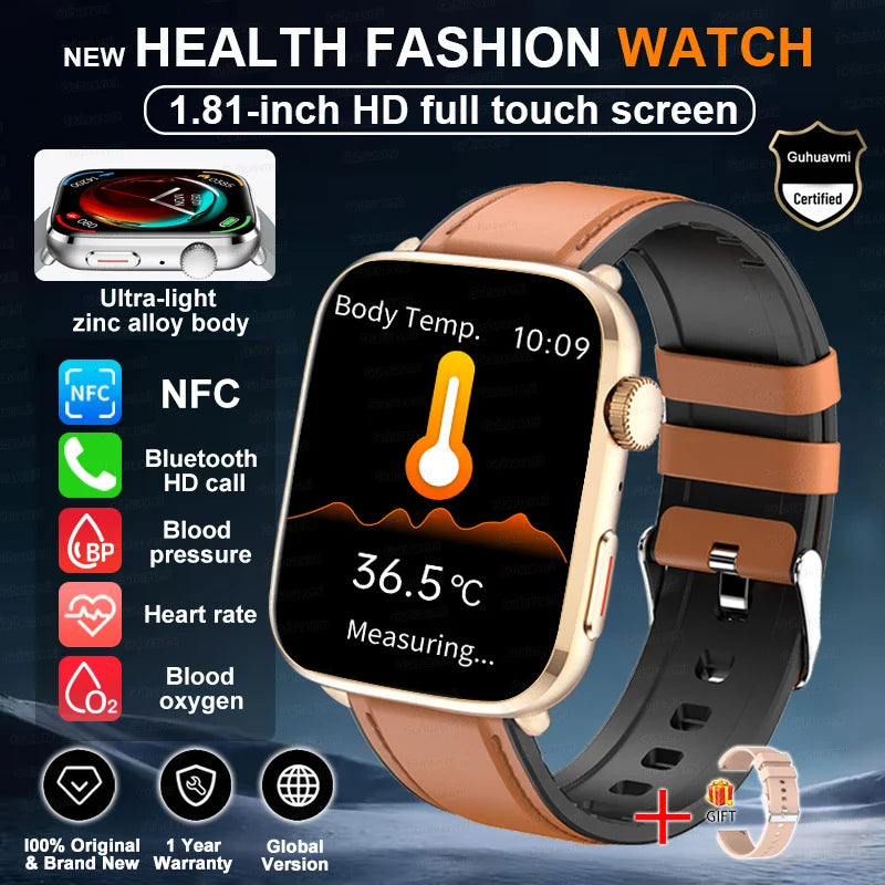 2025 New Blood Pressure AI Diagnosis Smart Watch Men Heart Rate Body temperature IP68 Waterproof NFC Smart Watch For HUAWEI IOS