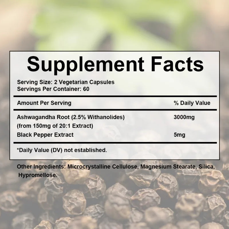 Ashwagandha Extract 3000 mg Root Anti-Stress Anxiety Supplement - Supports Better Sleep, Mood, Energy, 120 Capsules