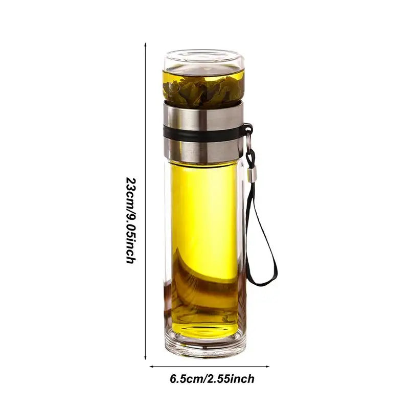 Glass Tea Infuser Bottle Leak-Proof Travel Mug Double Wall Tea Cup Portable Infuser Water Bottle, Water Separation Tea Bottle