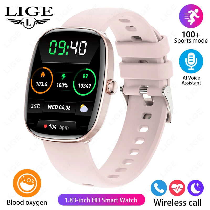 LIGE 1.83 inch HD Screen Smart Watch Men Waterproof Bluetooth Call Health Monitoring Sport Fitness Wine Barrels Shape Smartwatch