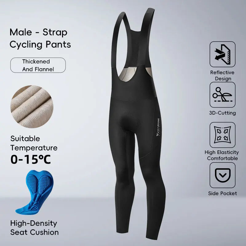 WEST BIKING Thermal Fleece Cycling Bibs Pants Autumn Winter Bicycle Tights Trousers Keep Warm Bike Pad Pants Men Women 0-20°C