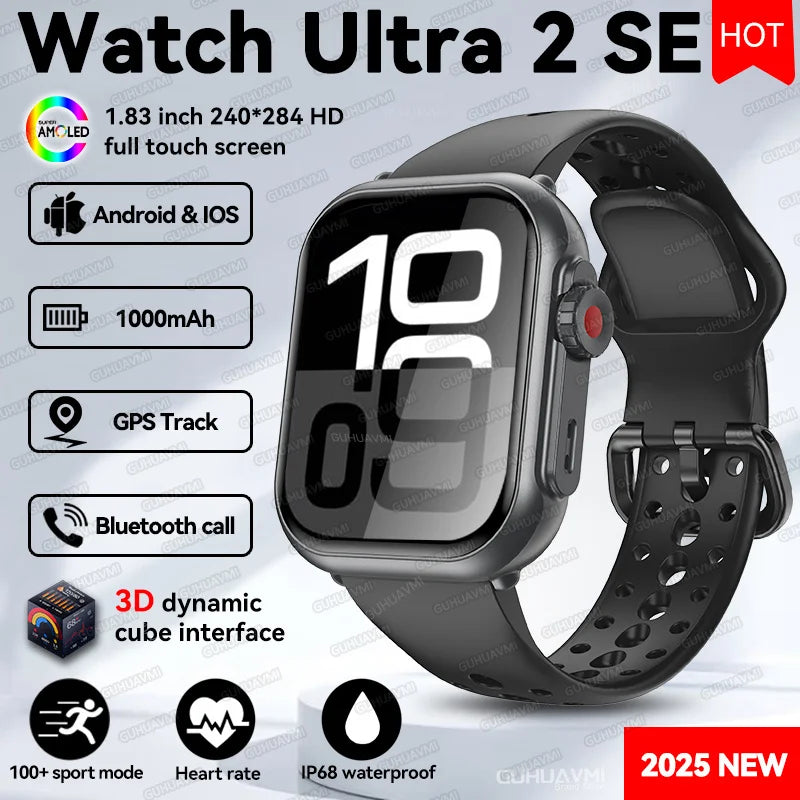 2025 New Original Split screen Watch Ultra 2 Waterproof 1000mAh Battery Heart Rate Sport GPS Track Smart bracelet For IOSAndroid