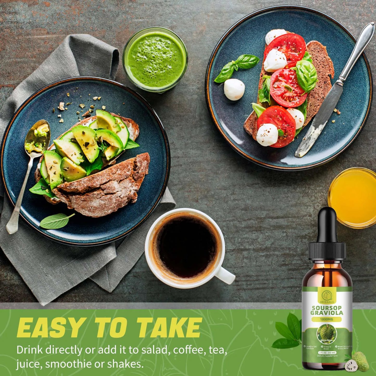 BBEEAAUU 60ml Natural Soursop Graviola Extract Drops Support Immunity and Kidney Health, Detox and Antioxidation Gluten-Free