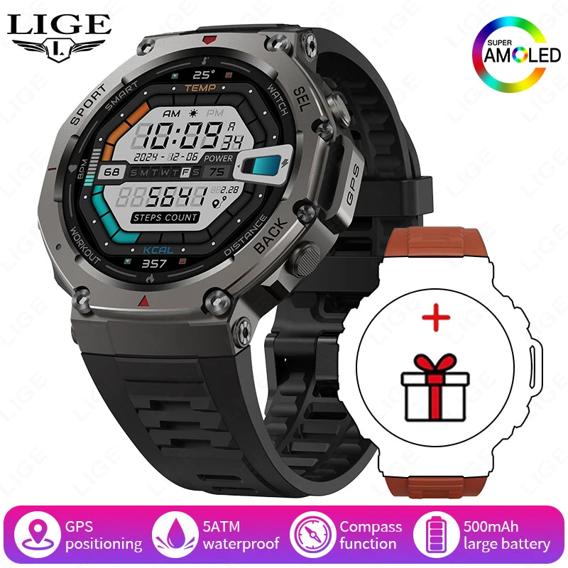 2025 GPS Smart Watch Men 5ATM IP69K Waterproof Built-in Dual-band GNSS Compass Altimeter Barometric Military Sport Smartwatch