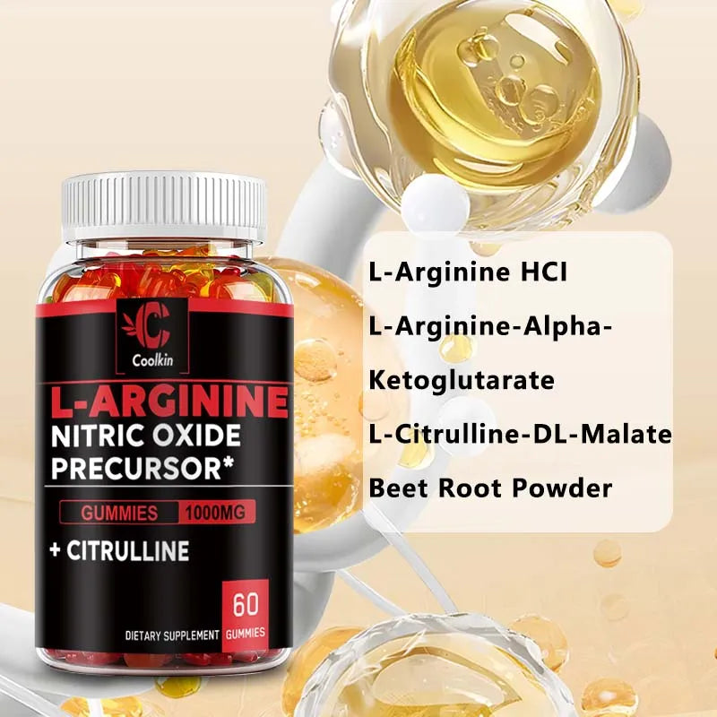 L-Arginine Gummies - Nitric Oxide for Muscle Growth and Strength, Build Muscle Mass - 60 Gummies