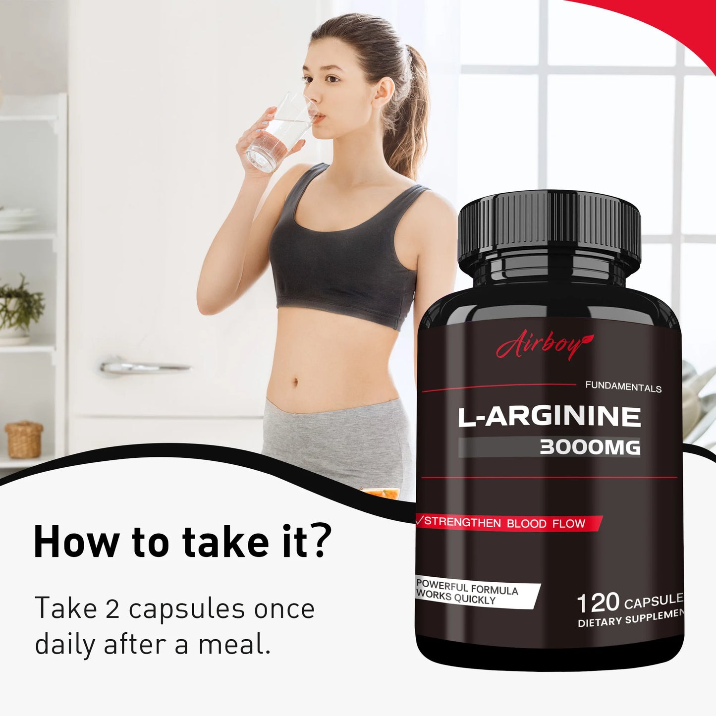 L-Arginine Capsules - Enhance Men's Energy, Muscle Mass, Endurance & Blood Flow - 120 Capsules