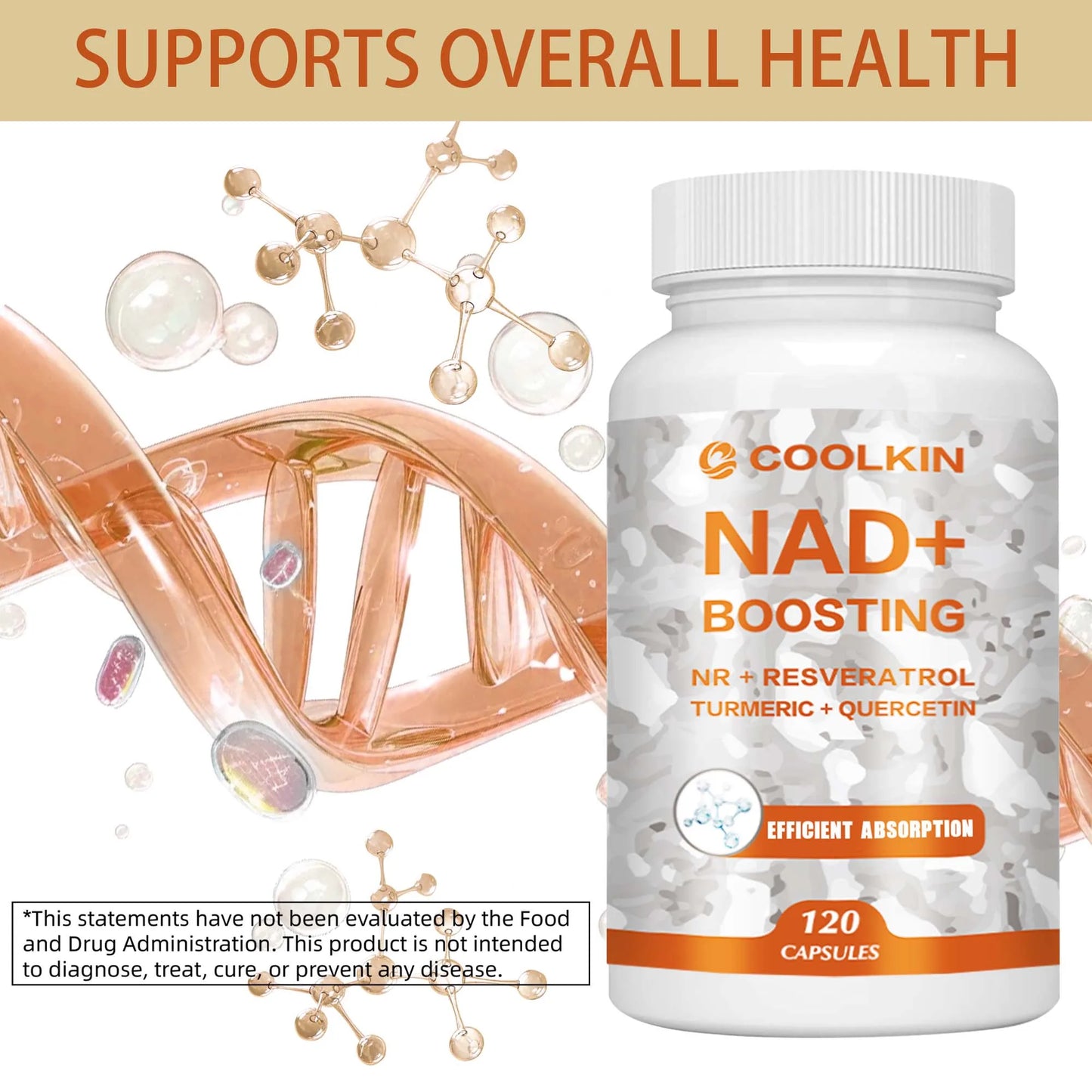 NAD + Boosting - with Trans-resveratrol, Quercetin - Enhance Cell Vitality and Help Cell Repair, Anti-aging - 120 Capsules