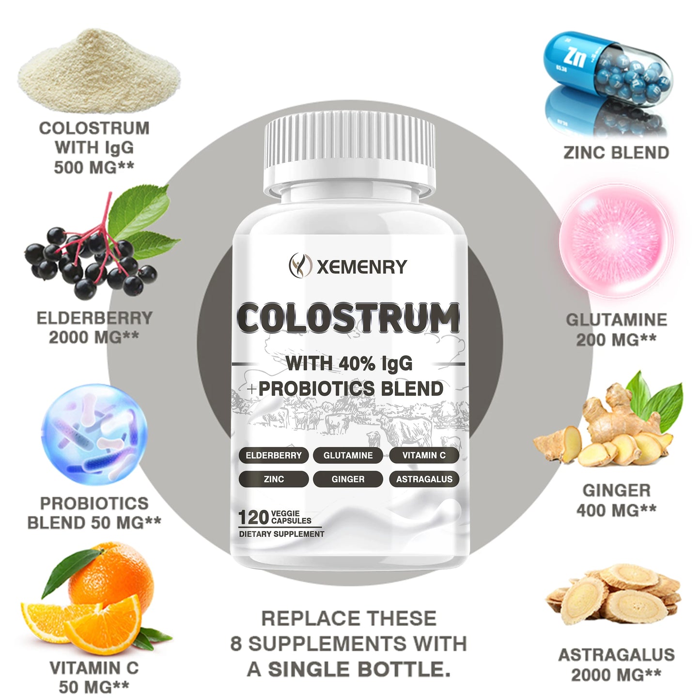 Colostrum Capsules - 40% LgG - Supports Intestinal Digestion and Immune Health Improve Focus, Skin, Gut Health - 120 Capsules