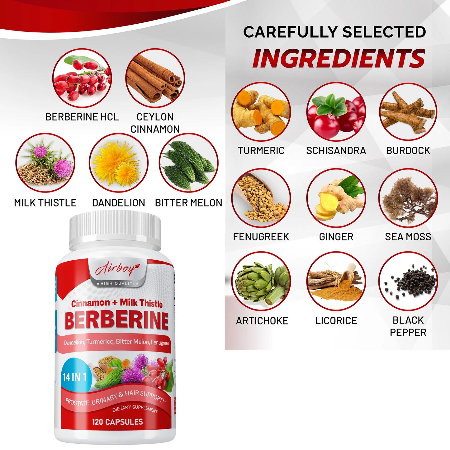 Berberine Capsules - Ceylon Cinnamon, Milk Thistle - Support Glucose Balance, Liver Health, Improves Digestion - 120 Capsules