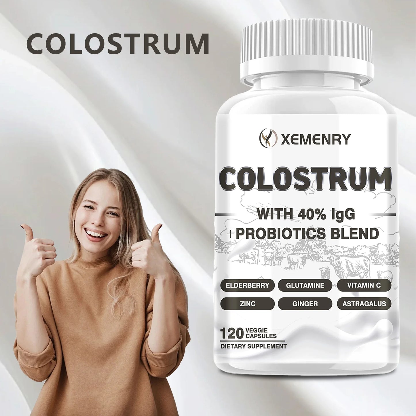 Colostrum Capsules - 40% LgG - Supports Intestinal Digestion and Immune Health Improve Focus, Skin, Gut Health - 120 Capsules