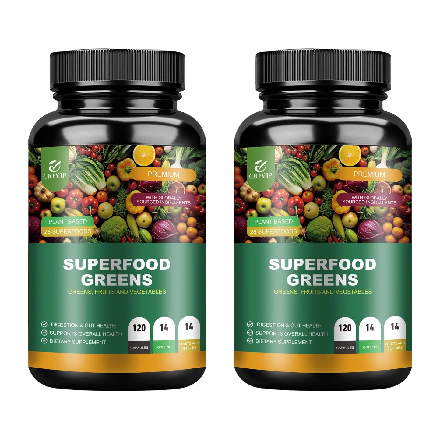 Organic Superfood Greens Supplement - Digestive Support, Energy Boost, Antioxidant - 120 Capsules