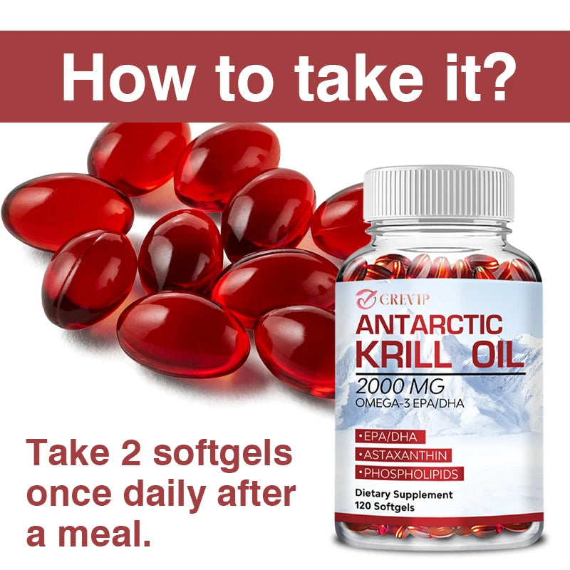 Antarctic Krill Oil - Supports Brain,Cardiovascular,Joint,Eye & Skin Health - Omega-3 EPA, DHA, Astaxanthin - 120 Capsules