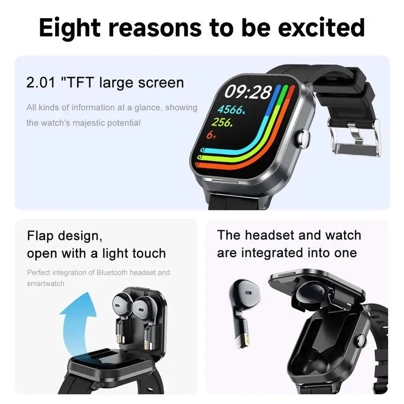 (Upgraded) 2-in-1 TWS Earbuds Smart Watch, Smartwatch With Earphones, Wireless Calling (Make/answer), SMS And APP Message Remind