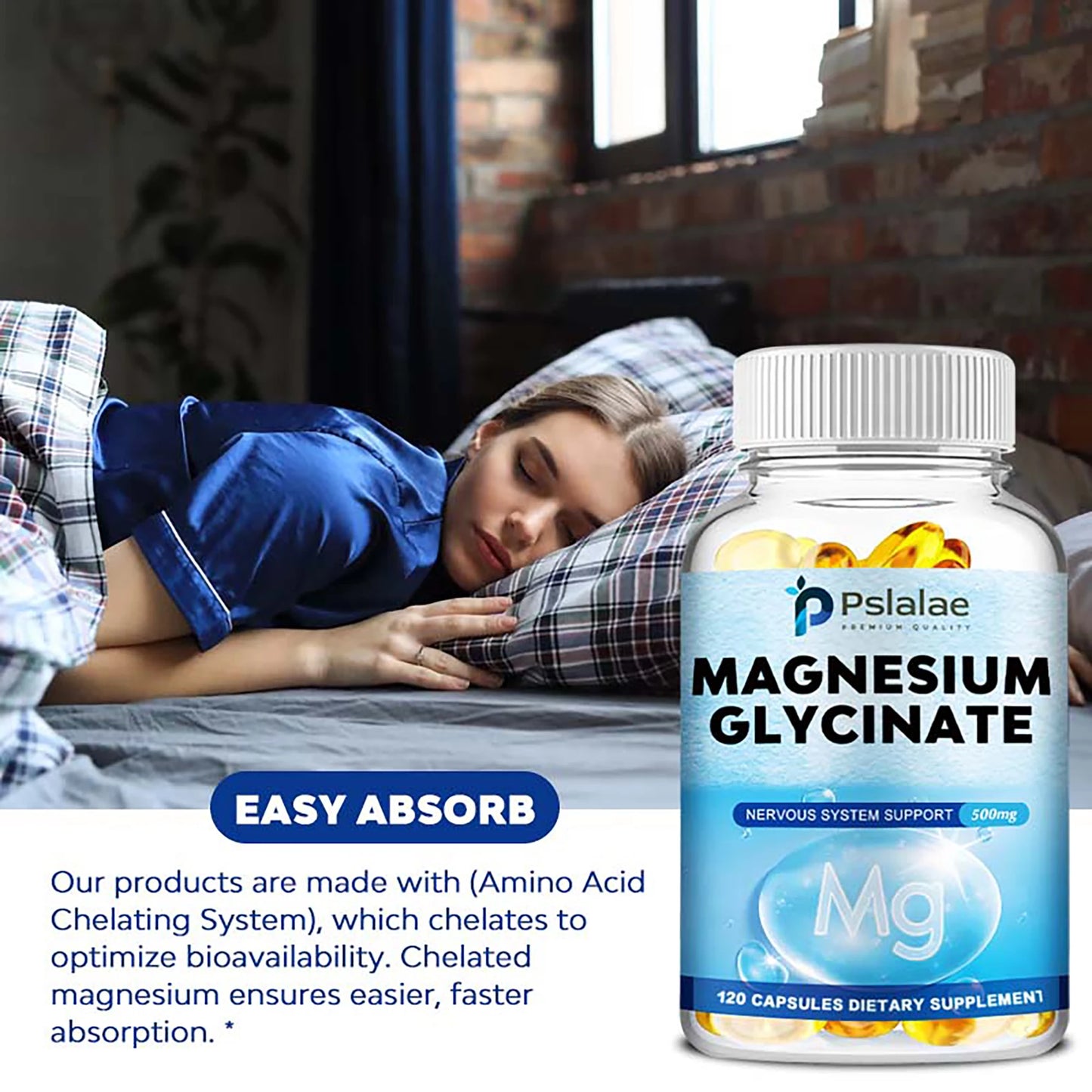Magnesium Glycinate - Supports Muscle, Nerve, Joint and Heart Health, Promotes Deep Sleep, with Vitamin D3, Zinc - 120 Capsules