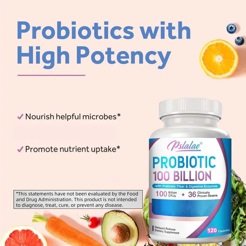 Premium Probiotic with Organic Prebiotic Fiber and Enzymes To Support Digestion and Immune System - 120 Capsules