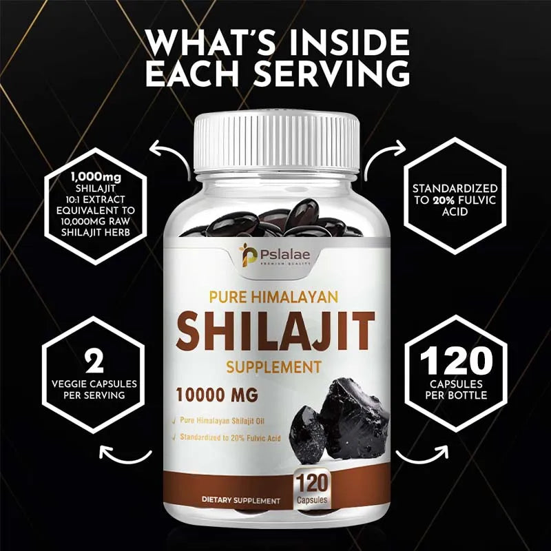 Shilajit - Promote Detoxification, Relieve Stress, Enhance Nutrient Absorption - 120 Capsules