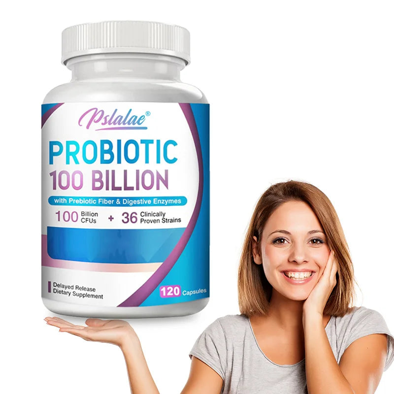 Premium Probiotic with Organic Prebiotic Fiber and Enzymes To Support Digestion and Immune System - 120 Capsules
