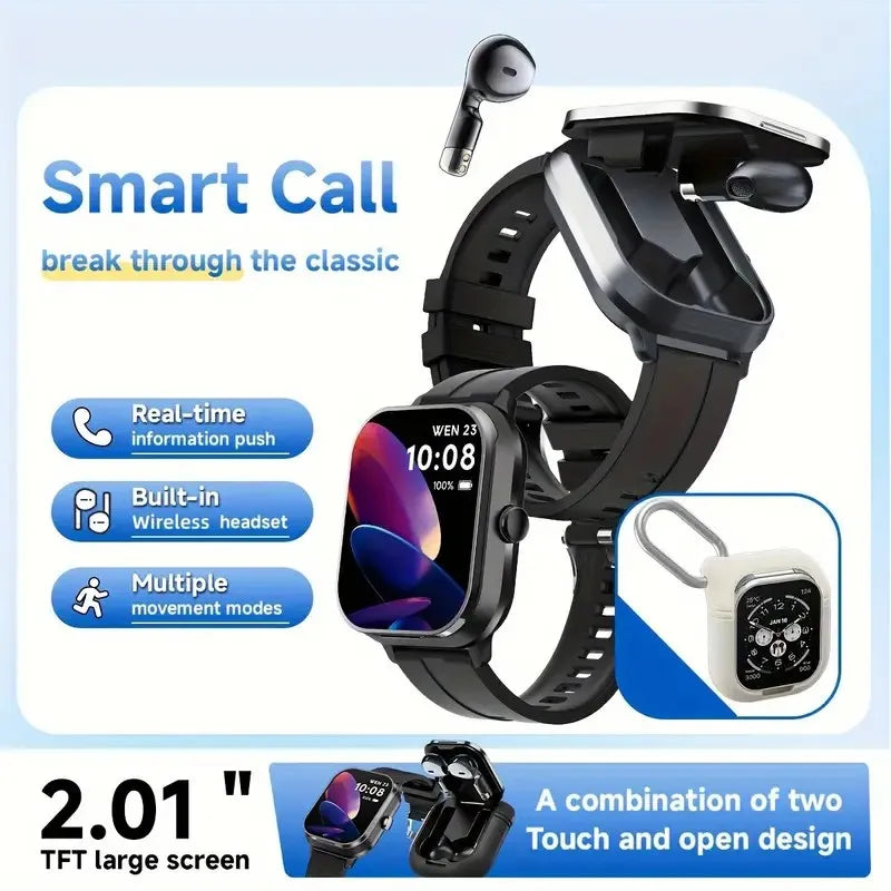 (Upgraded) 2-in-1 TWS Earbuds Smart Watch, Smartwatch With Earphones, Wireless Calling (Make/answer), SMS And APP Message Remind