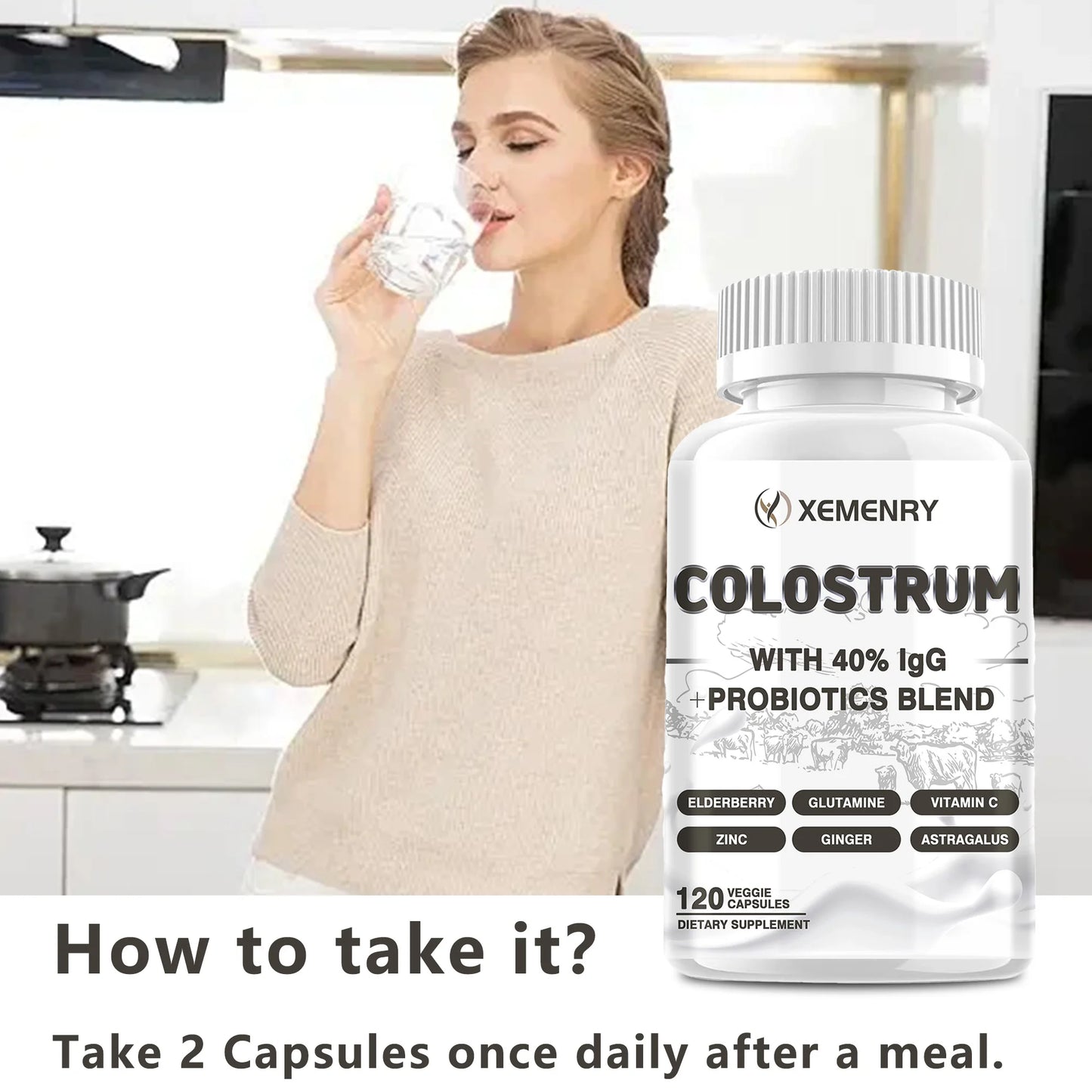 Colostrum Capsules - 40% LgG - Supports Intestinal Digestion and Immune Health Improve Focus, Skin, Gut Health - 120 Capsules