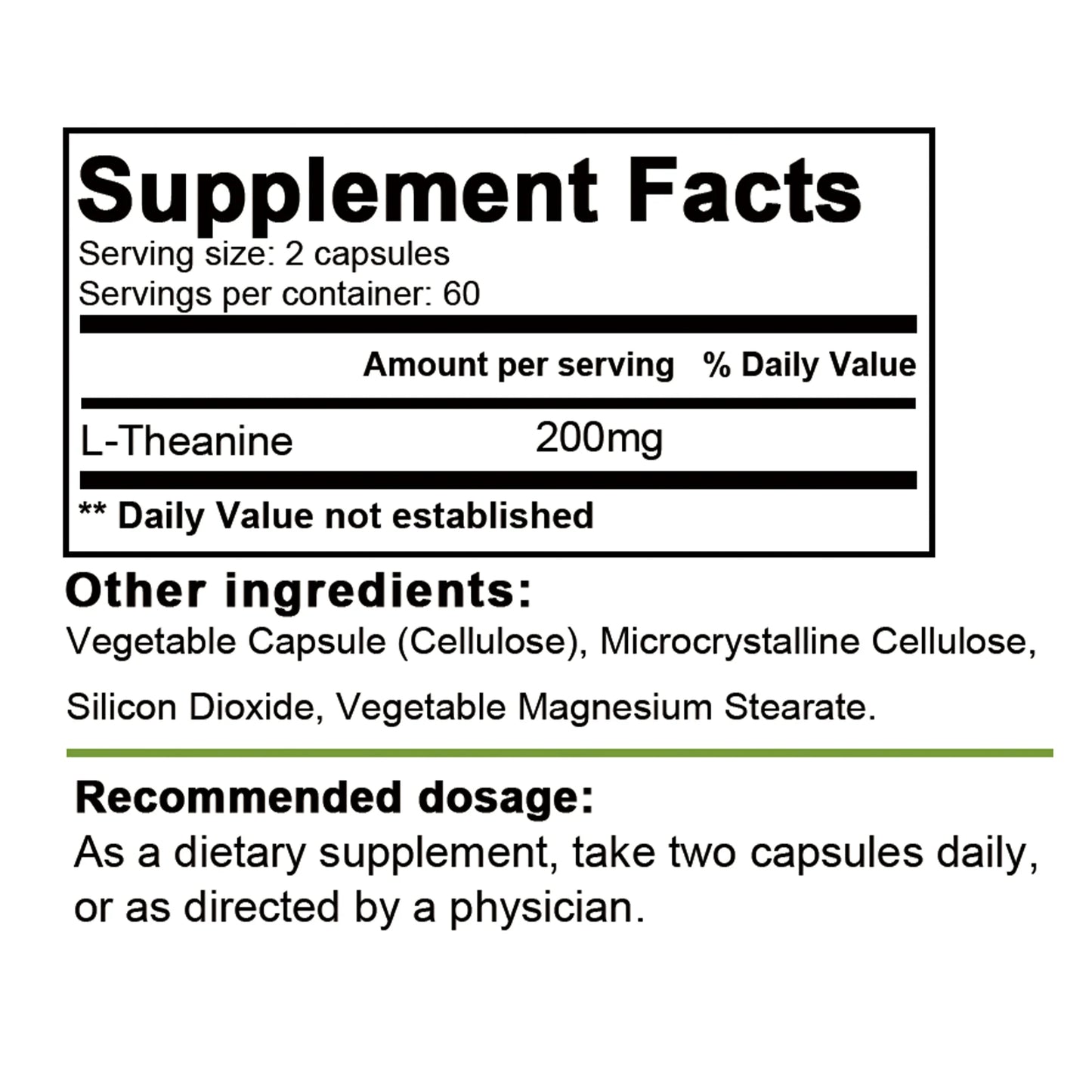 L-Theanine 200 Mg - Relieve Stress, Maintain A Calm and Relaxed Mood, Improve Concentration - 120 Capsules