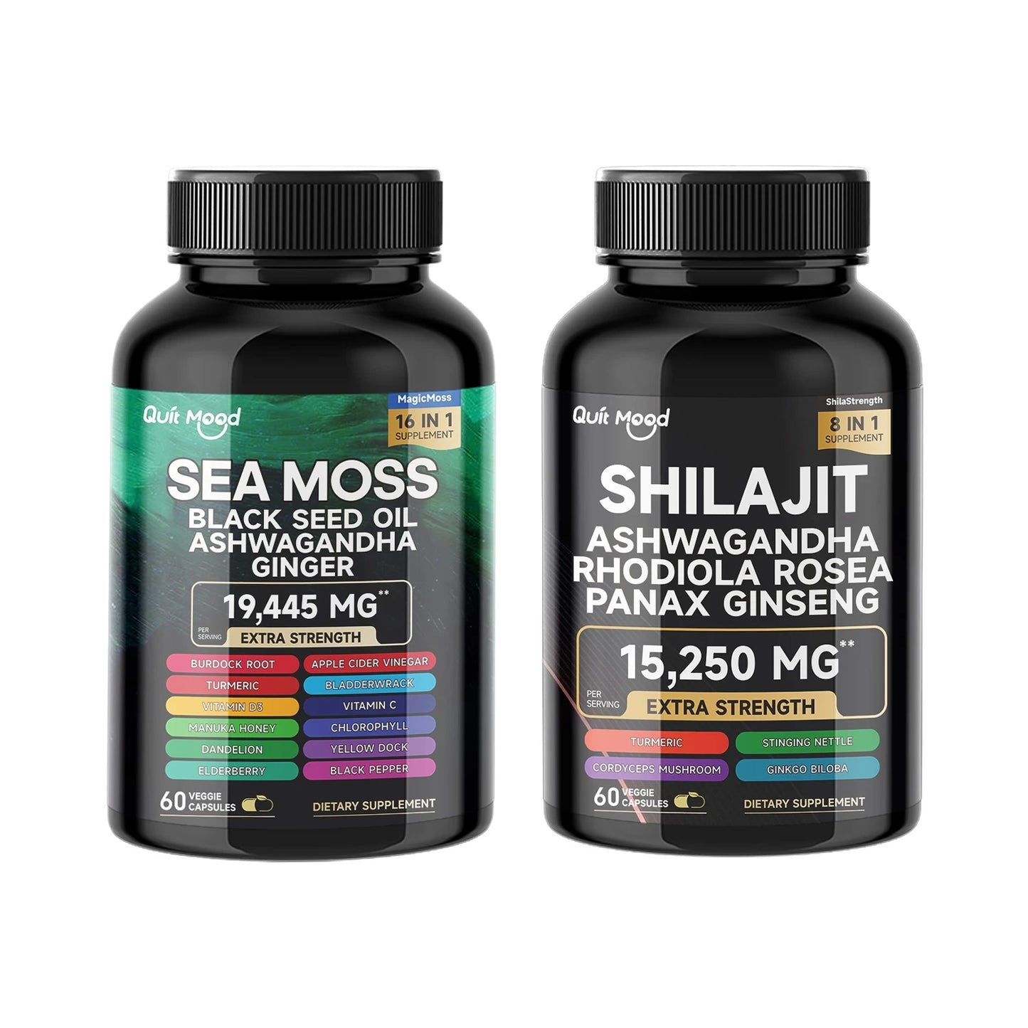 Quitmood Sea Moss Shilajit Energy Bundle for Man & Women, with Black Seed Oil, Ashwagandha, Ginger, Burdock Root, Turmeric