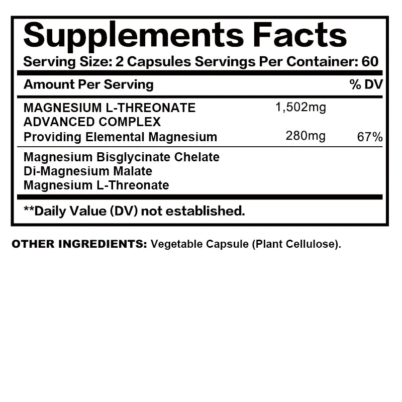 Magnesium L-Threonate - Improves Sleep Quality, Relieves Stress, and Supports Memory and Cognitive Function - 120 Capsules