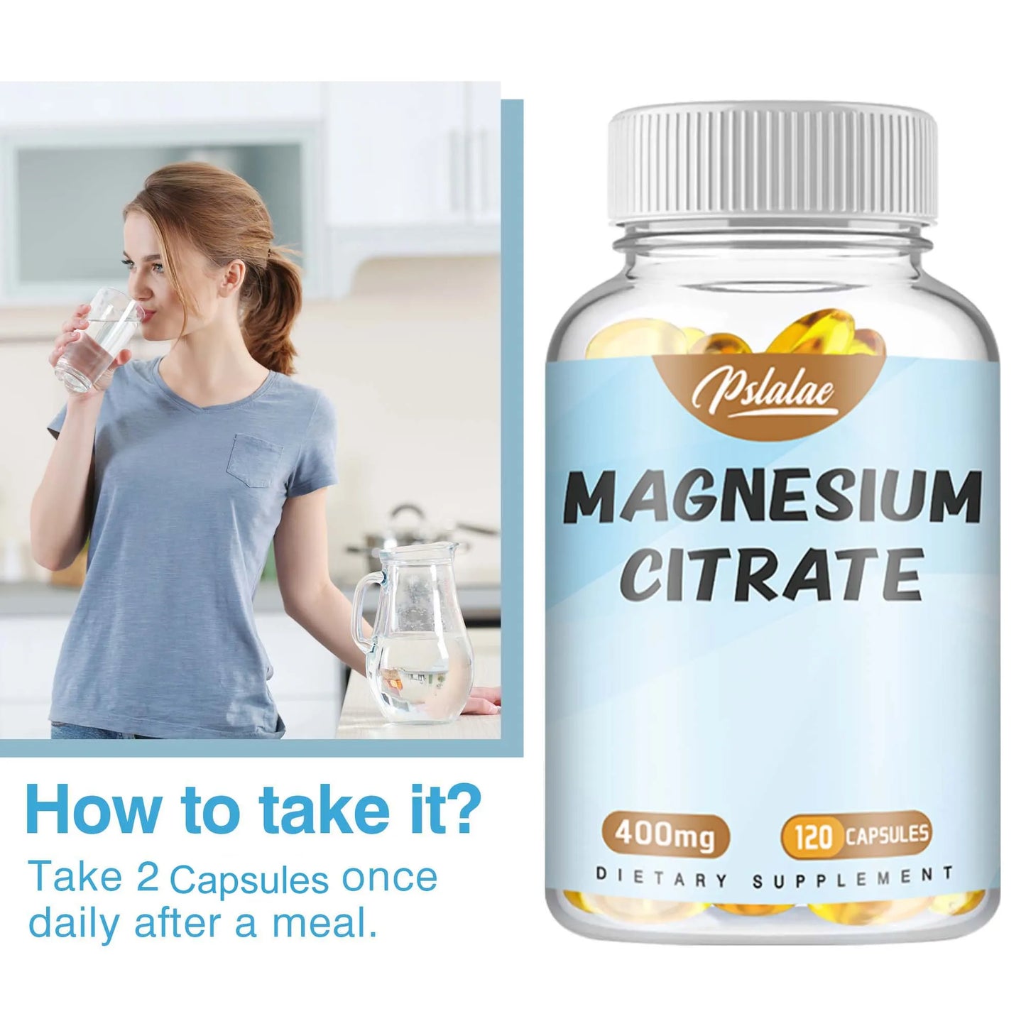 Magnesium Citrate Capsules - Supports Muscle, Nervous System, Bone, Heart Health and Energy - 120 Capsules