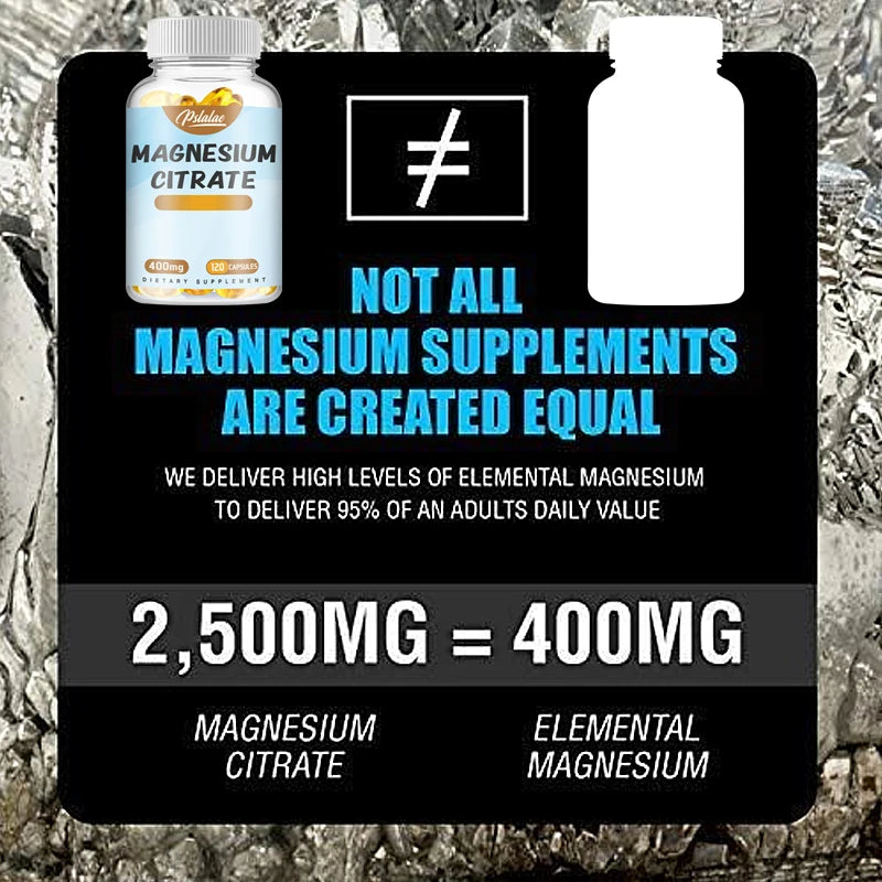Magnesium Citrate Capsules - Supports Bone, Muscle, Sleep, and Skin Health - 120 Capsules
