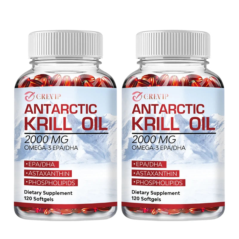 Antarctic Krill Oil - Supports Brain,Cardiovascular,Joint,Eye & Skin Health - Omega-3 EPA, DHA, Astaxanthin - 120 Capsules