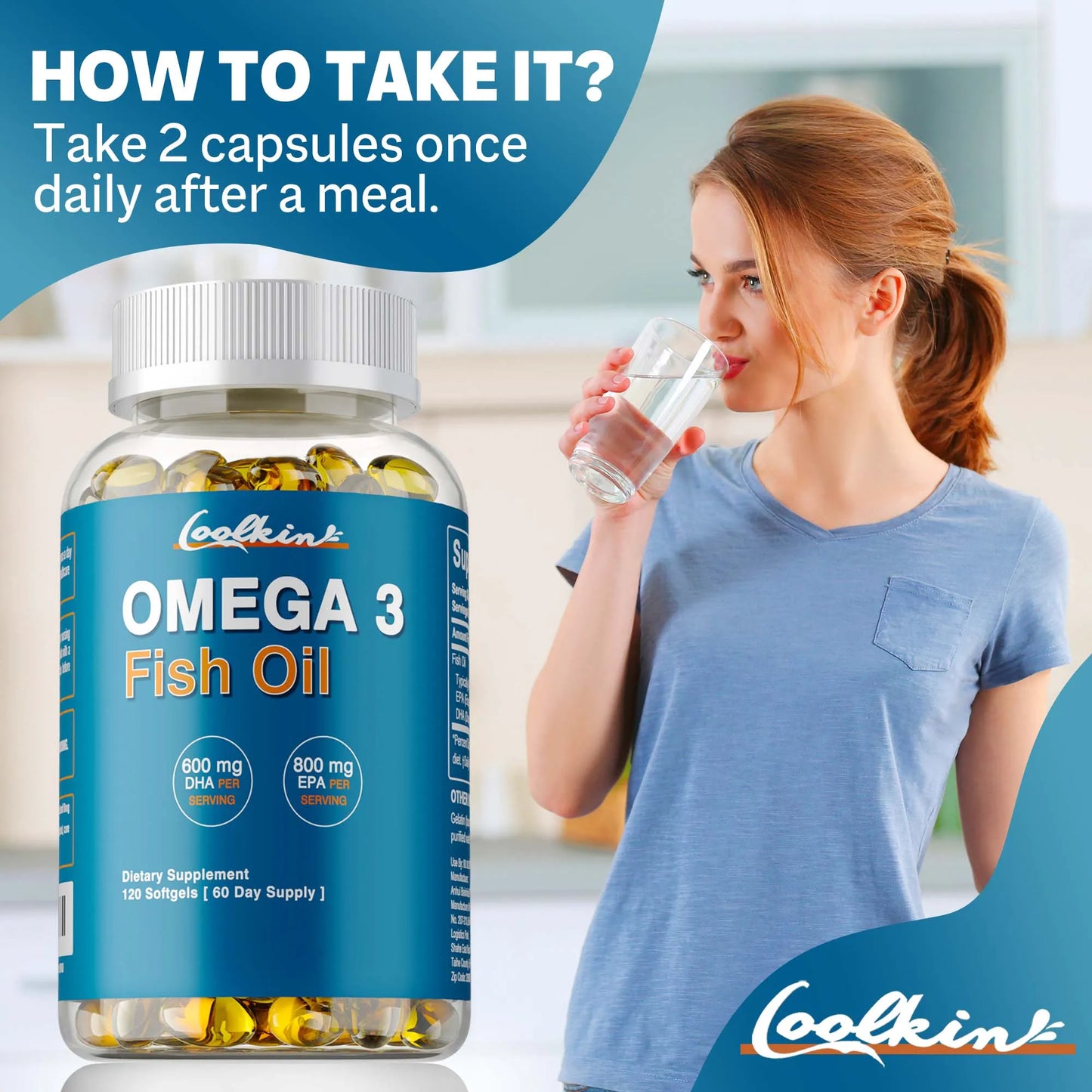 Omega 3 Fish Oil - with DHA & EPA - Supports Brain, Nervous System, Cardiovascular, Skin Health, Antioxidant - 120 Capsules
