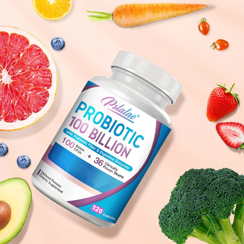 Premium Probiotic with Organic Prebiotic Fiber and Enzymes To Support Digestion and Immune System - 120 Capsules
