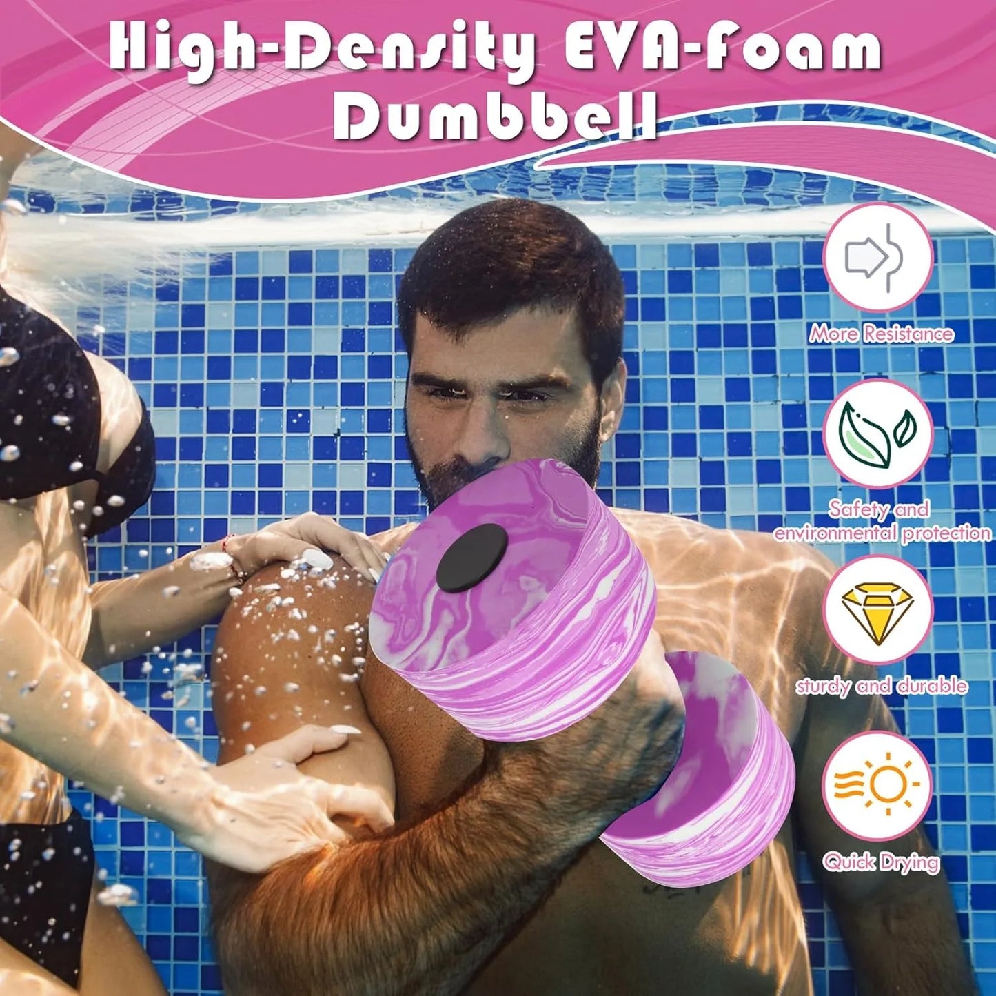 Pool Exercise Dumbbell with Handle Strip Pool Resistance EVA Foam Dumbbell Water Weight Workout for Kids Adults Women Men