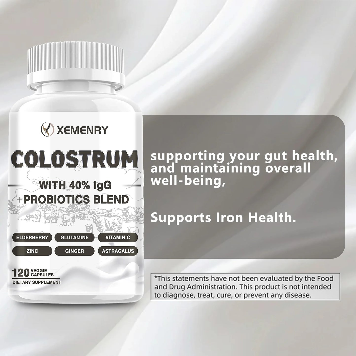 Colostrum Capsules - 40% LgG - Supports Intestinal Digestion and Immune Health Improve Focus, Skin, Gut Health - 120 Capsules