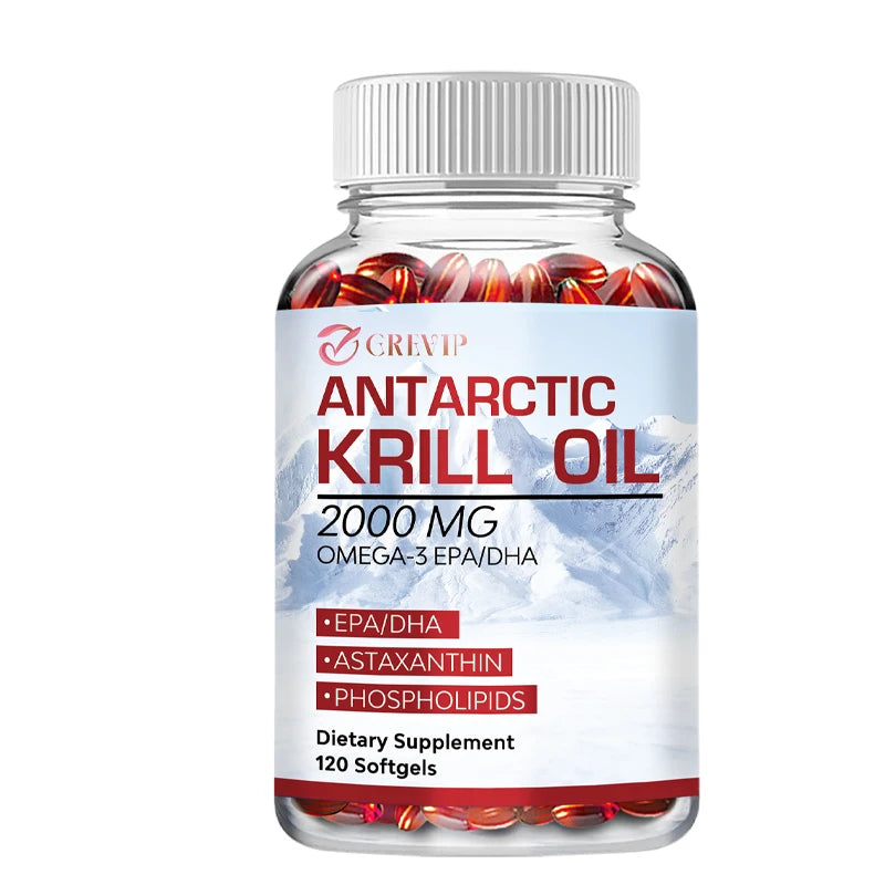 Antarctic Krill Oil - Supports Brain,Cardiovascular,Joint,Eye & Skin Health - Omega-3 EPA, DHA, Astaxanthin - 120 Capsules