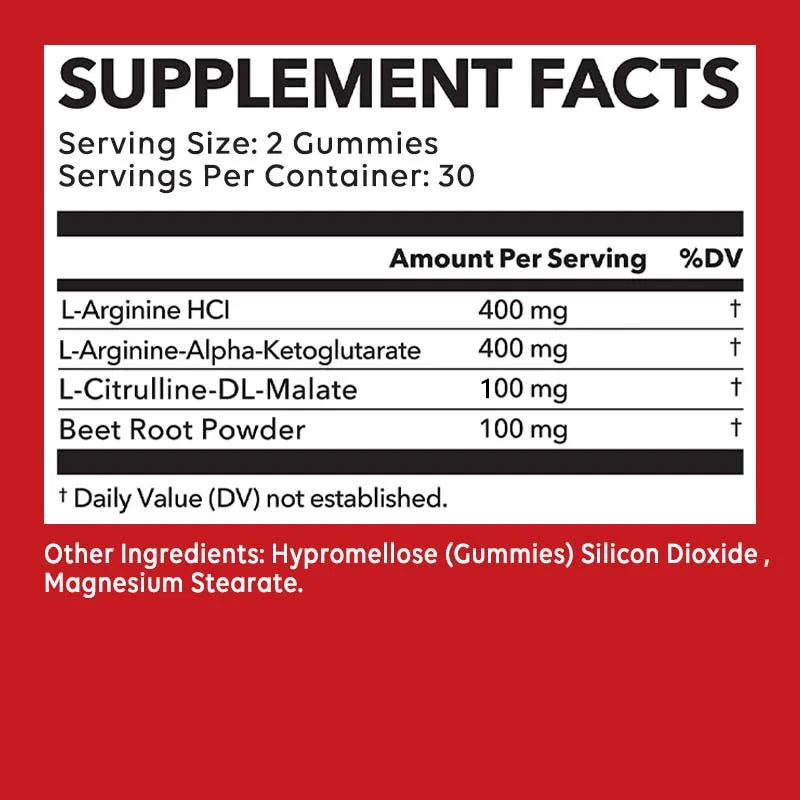 L-Arginine Gummies - Nitric Oxide for Muscle Growth and Strength, Build Muscle Mass - 60 Gummies